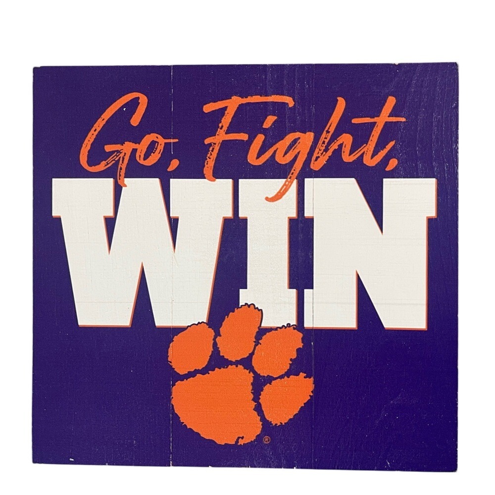 P Graham Dunn Clemson Go Fight Win Wood Wall Decor Purple Orange Tiger Print NWT